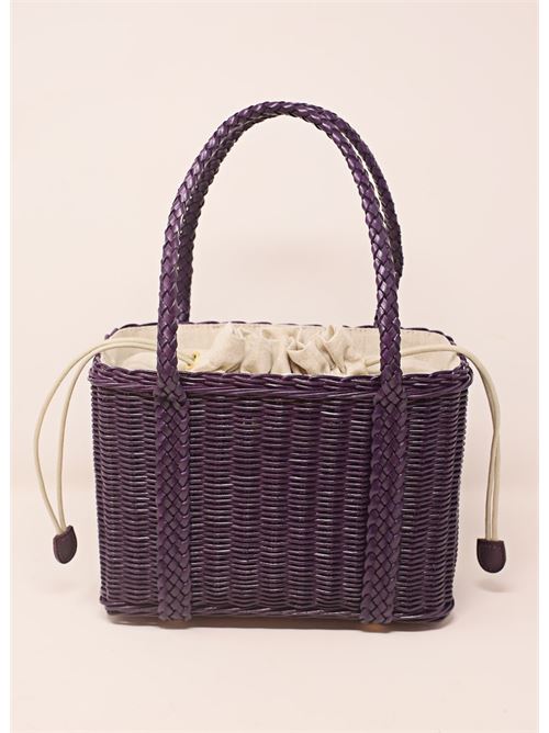 Purple wicker basket with linen bag Laboratorio Capri | 163+PURPLE